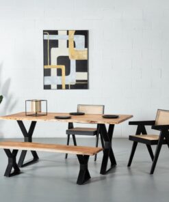 Set Meja Trembesi Solid Kaki Besi