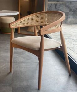 Kursi Cafe Kayu Jati Sandaran Rotan