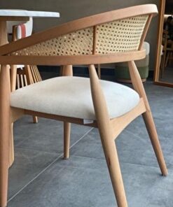 Kursi Cafe Kayu Jati Sandaran Rotan