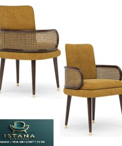 Kursi Makan Upholstered Rattan Kayu Solid Modern