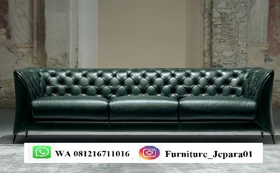 Sofa Tamu Minimalis Chesterfield Luxury Leather Fabric