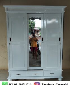 Lemari 3 Pintu Sliding Kayu Jati Model Laci Bawah