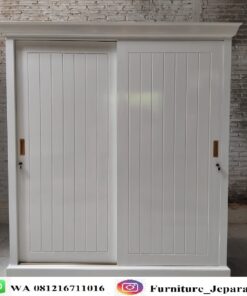 Jual Lemari Kayu Jati Sliding 2 Pintu Geser Motif Salur