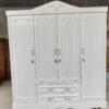 Lemari Pakaian 4 Pintu Mewah Ukir Elegant Putih