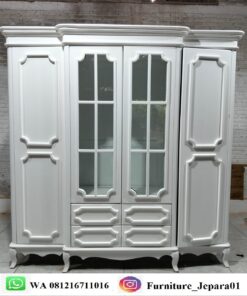 Lemari Pakaian 4 Pintu Elegan Cat Duco Putih