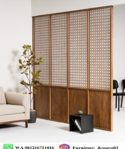 Jual Partisi Ruangan Kayu Jati Model Lipat Anyaman Rotan