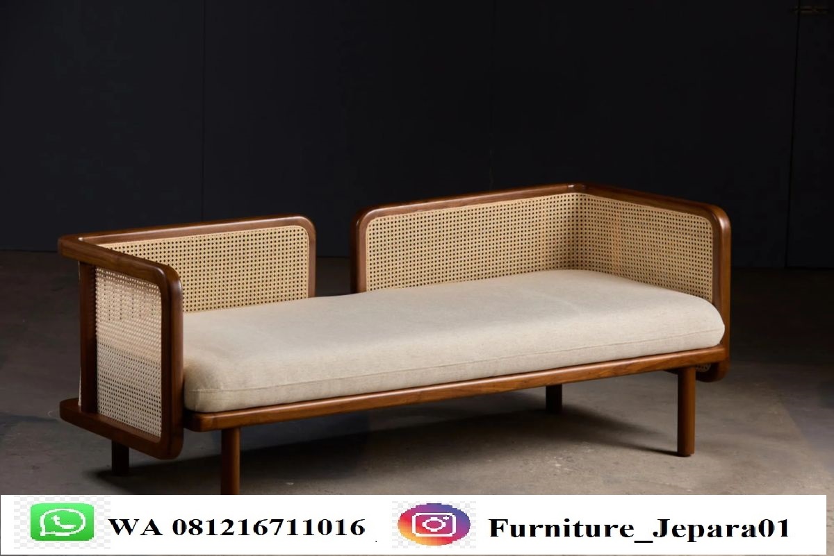 Sofa Kayu Jati Model Retro Kombinasi Rotan