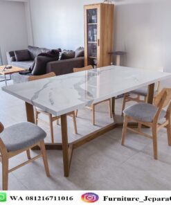 Meja Makan Marmer Jati Scandinavian