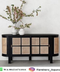 Cabinet TV Kayu Jati Pintu Rotan
