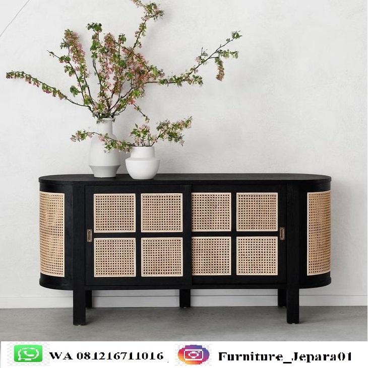 Cabinet TV Kayu Jati Pintu Rotan