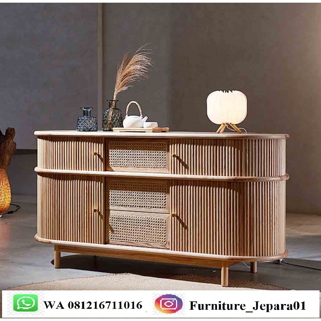 Bufet Kayu Jati Jepara Salur Rotan