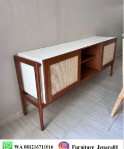 Bufet Retro Mid-Century Anyaman Rotan
