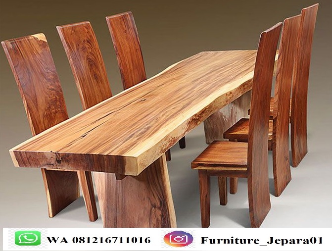 Meja Makan Suar Kayu Utuh 6 Kursi