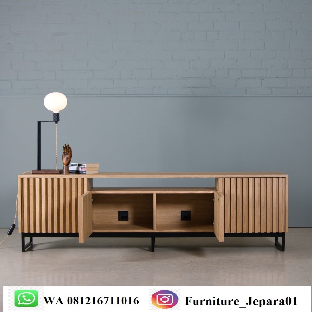 Jual Meja TV Jati Minimalis Kaki Besi Model Terbaru